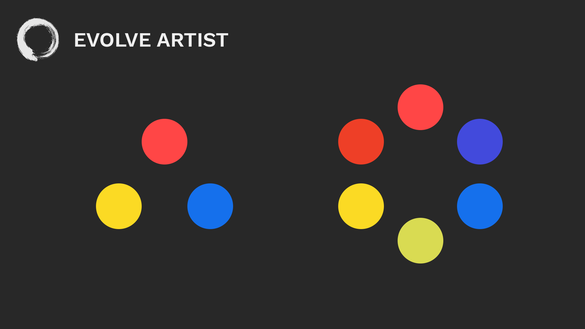 Evolve Artists uses six colors, three warm and three cool