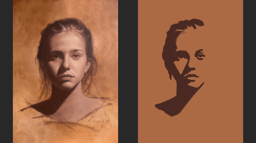 The shape of the light and the shadow is the key to capturing the likeness in a portrait.