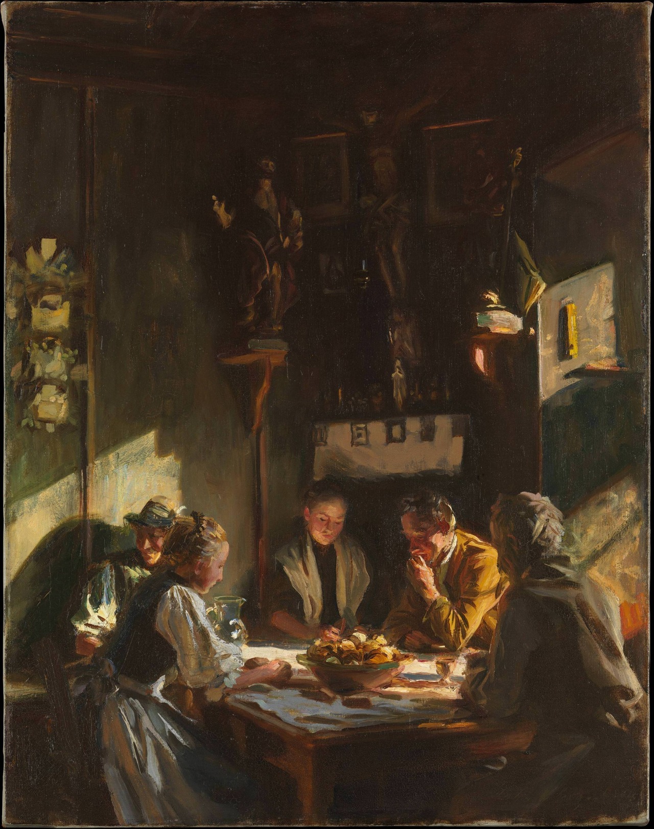 Tyrolese Interior by John Singer Sargent. Broad strokes that outline the structure of the face make the subjects recognizable without much detail.
