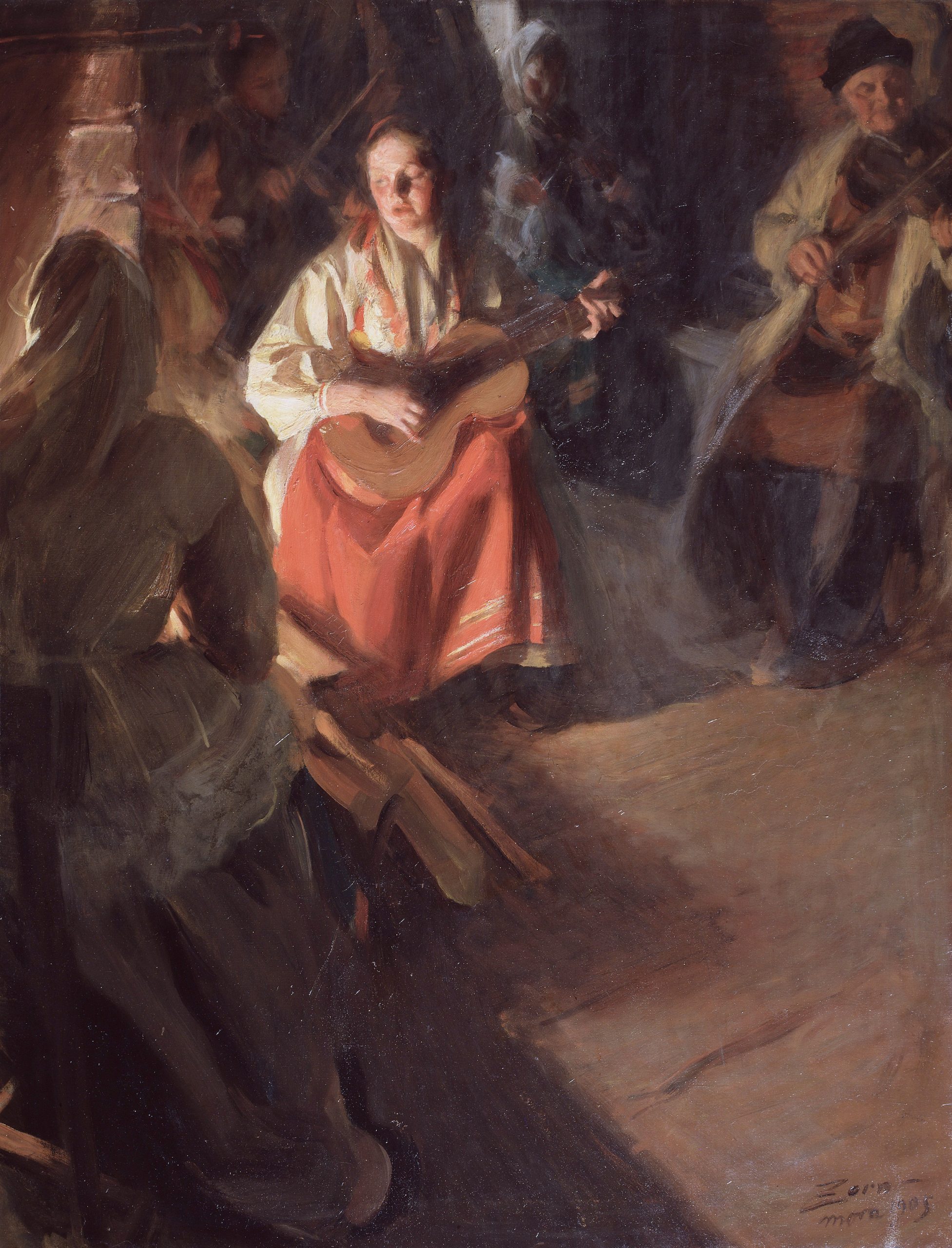 A Musical Family by Anders Zorn. Despite the lack of details, Zorn perfectly captures the likeness in the face by defining the structure using shadows, lights, and edges.