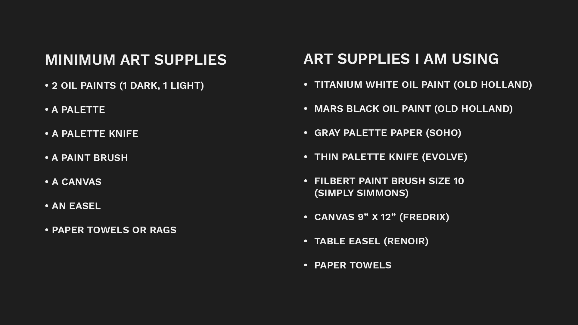 Complete List of Art Supplies for The Beginning Oil Painter