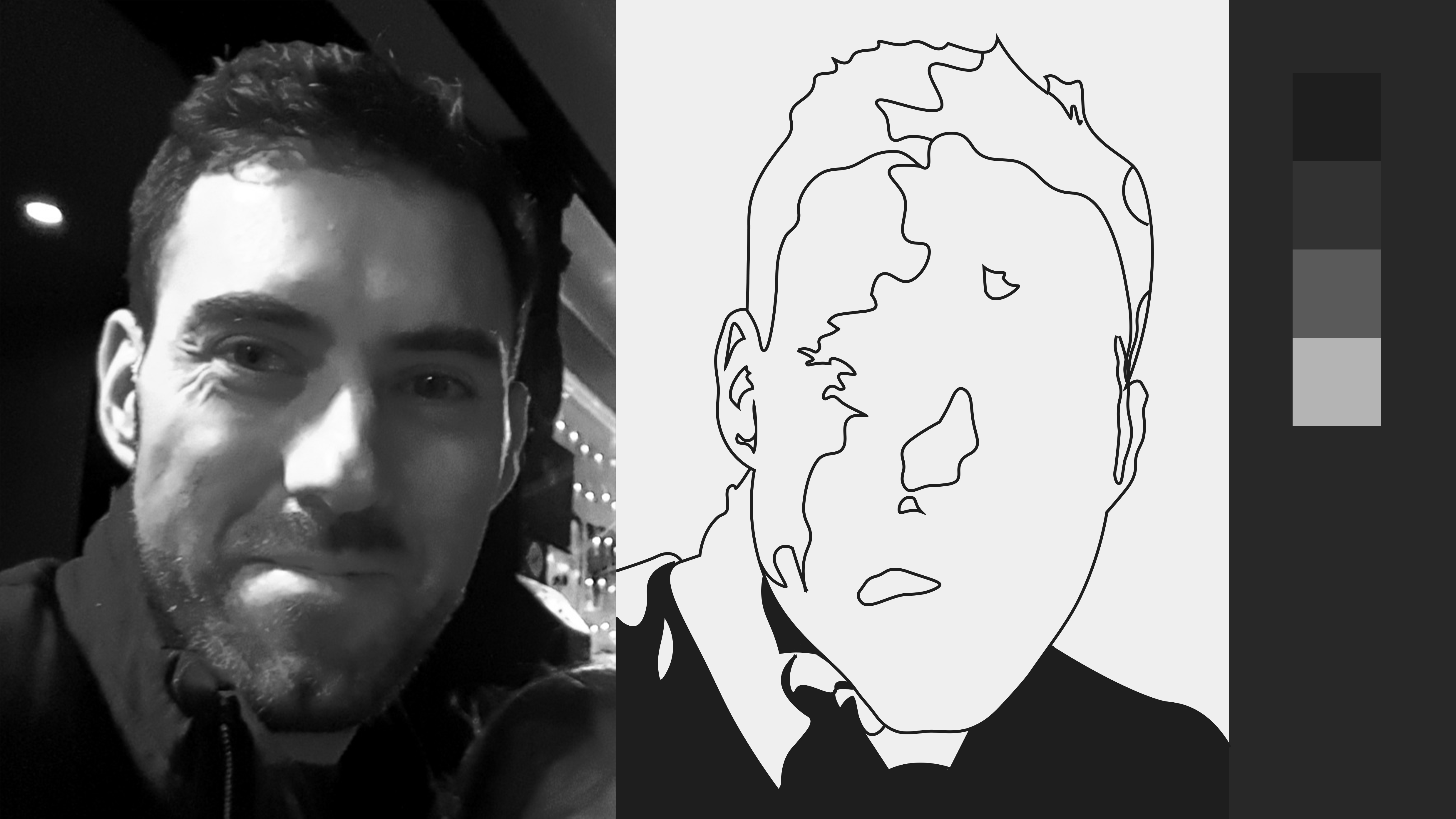 The first value to assign in your grayscale portrait is your darkest shadow, or extreme shadow.