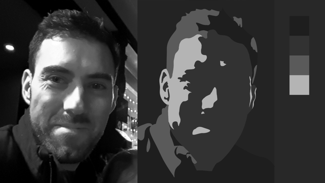 Adding gradients where there are form shadows adds dimension to your grayscale portrait.