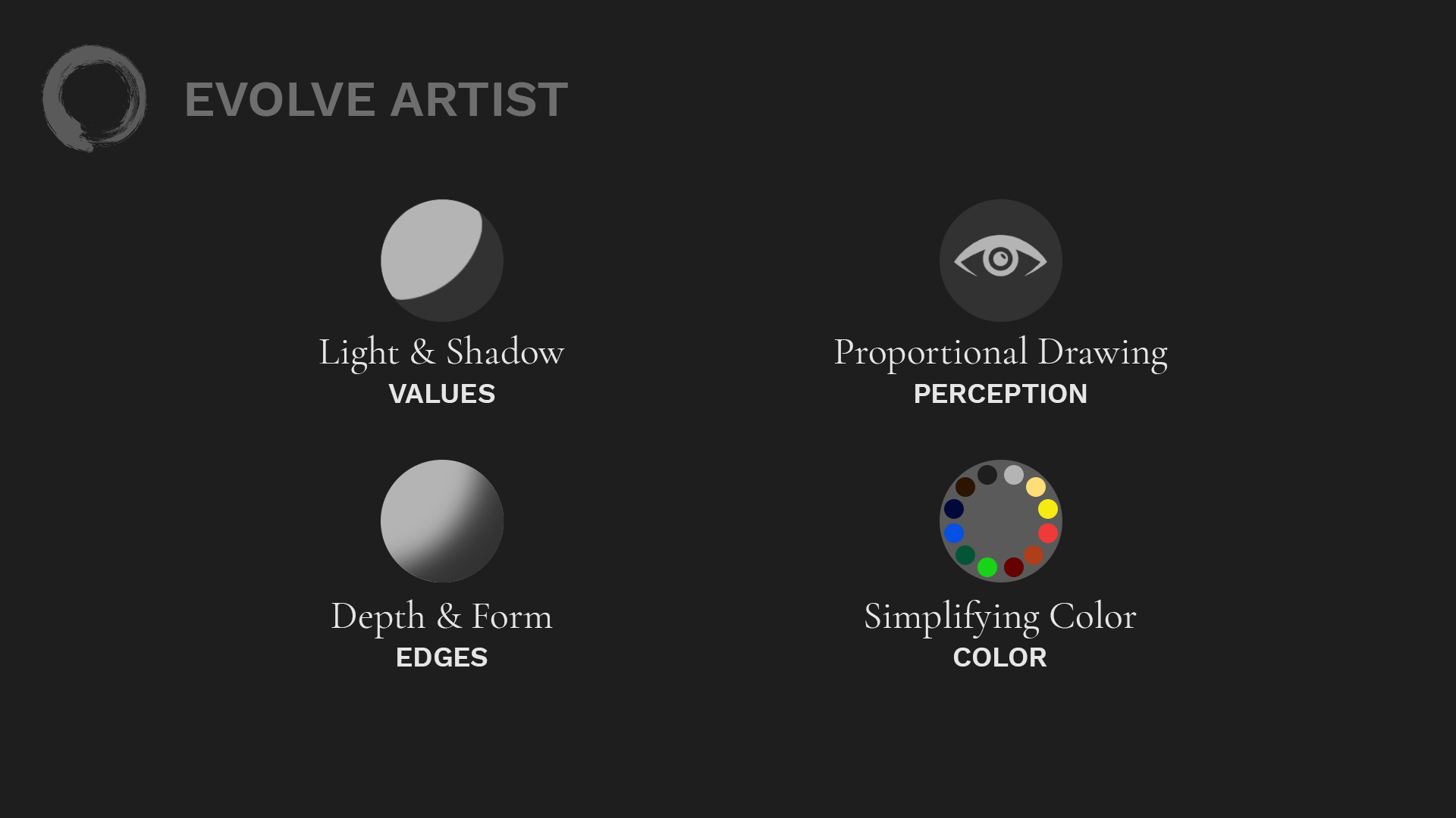 The fundamentals of art are values, edges, perception, and color.