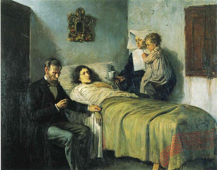 An early painting by Picasso called "Science and Charity" demonstrating Picasso's mastery of realism.