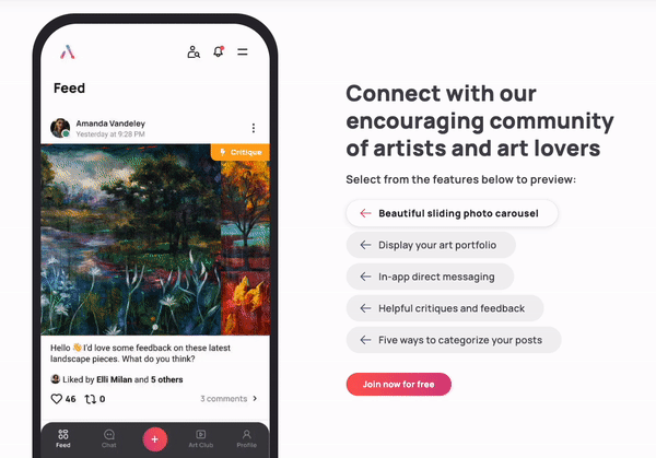 Art Social is Milan Art Institute's dedicated social media app where students can receive peer feedback and online community.